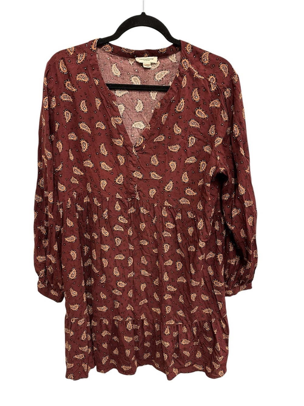 Beach Lunch Lounge boho maroon long-sleeved paisley print tiered dress Size L